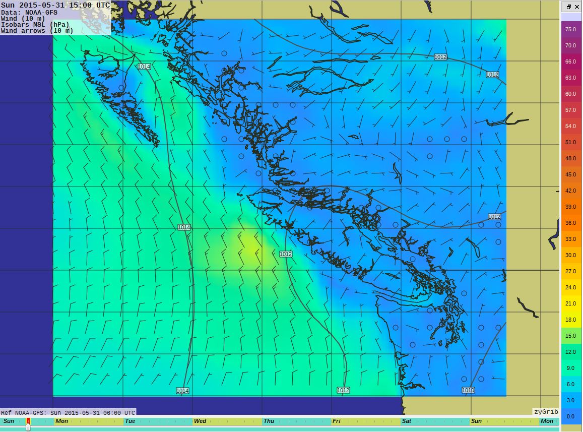 Sunday Grib file of offshore winds